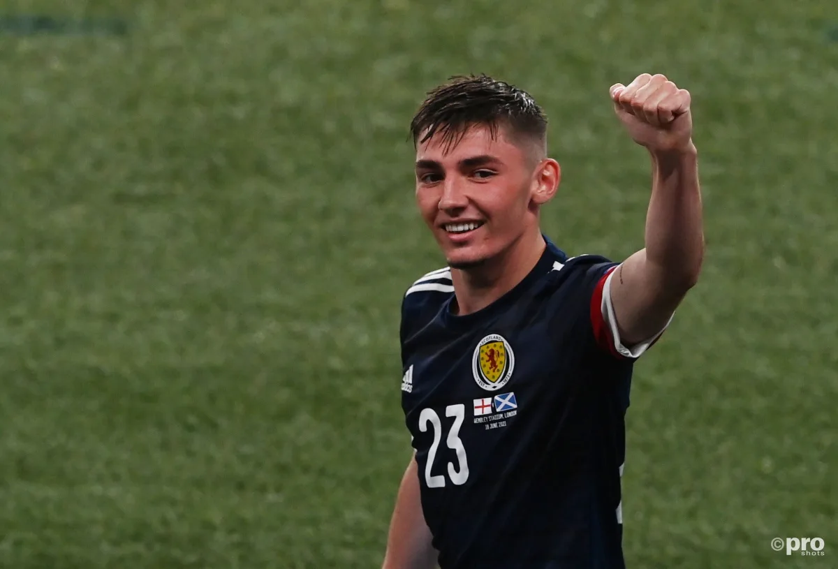 Chelsea's Billy Gilmour celebrates Scotland's 0-0 draw with England at Euro 2020