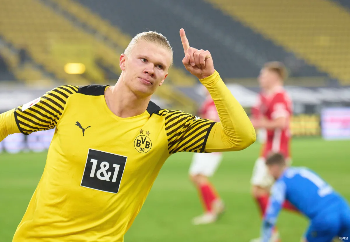 Erling Haaland celebrates scoring for Dortmund against Freiburg