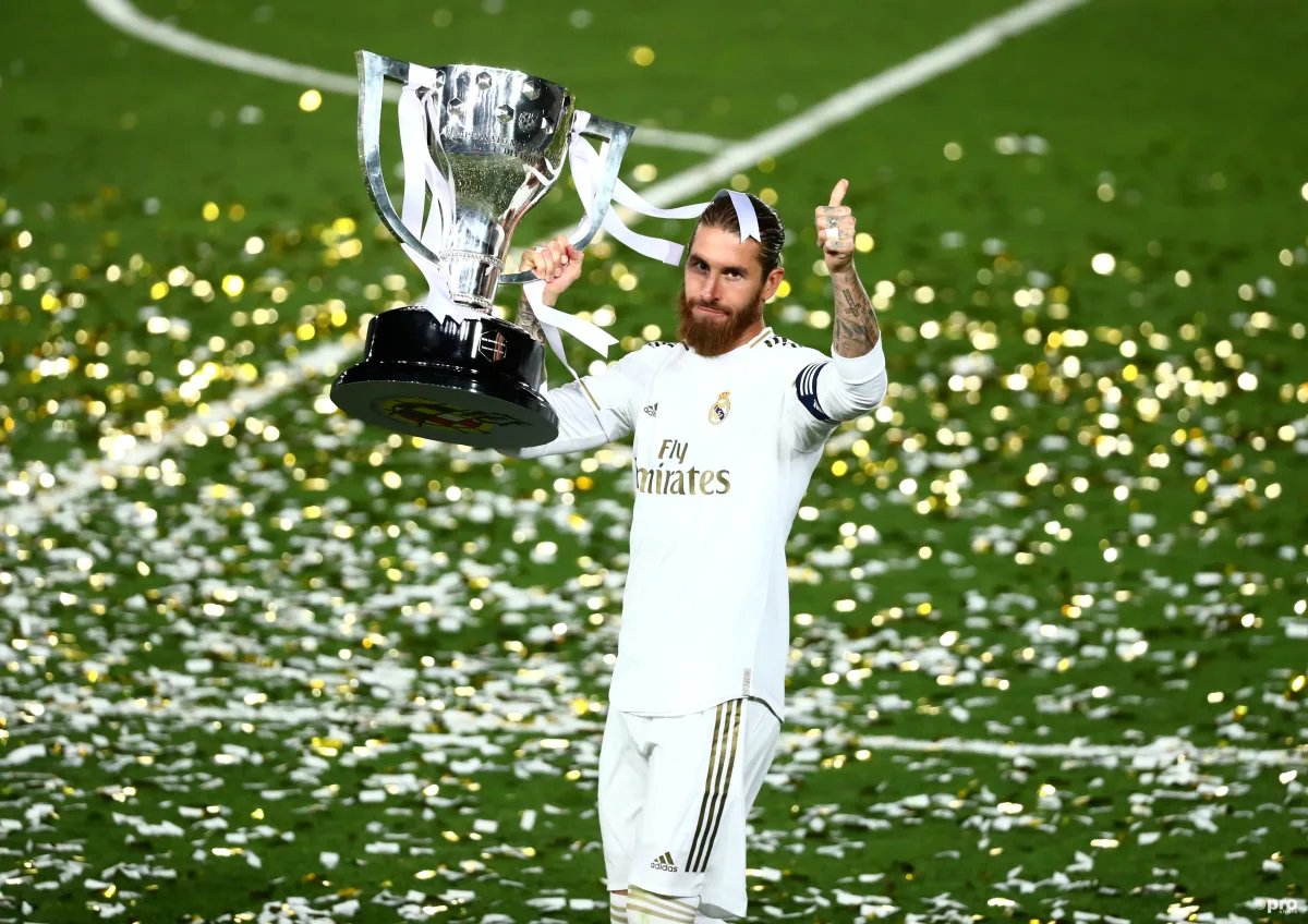 Sergio Ramos lifts the 2019/20 La Liga title for Real Madrid