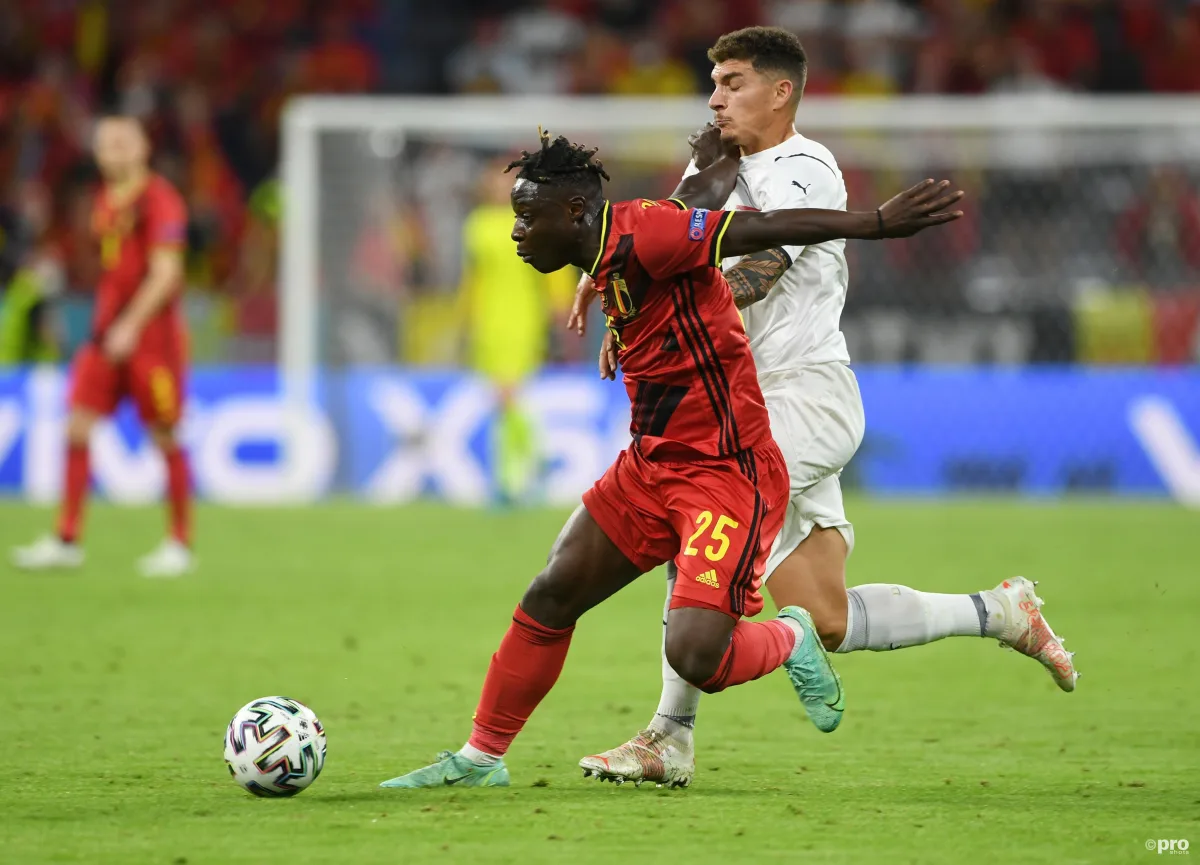 Rennes winger Jeremy Doku playing for Belgium against Italy at Euro 2020
