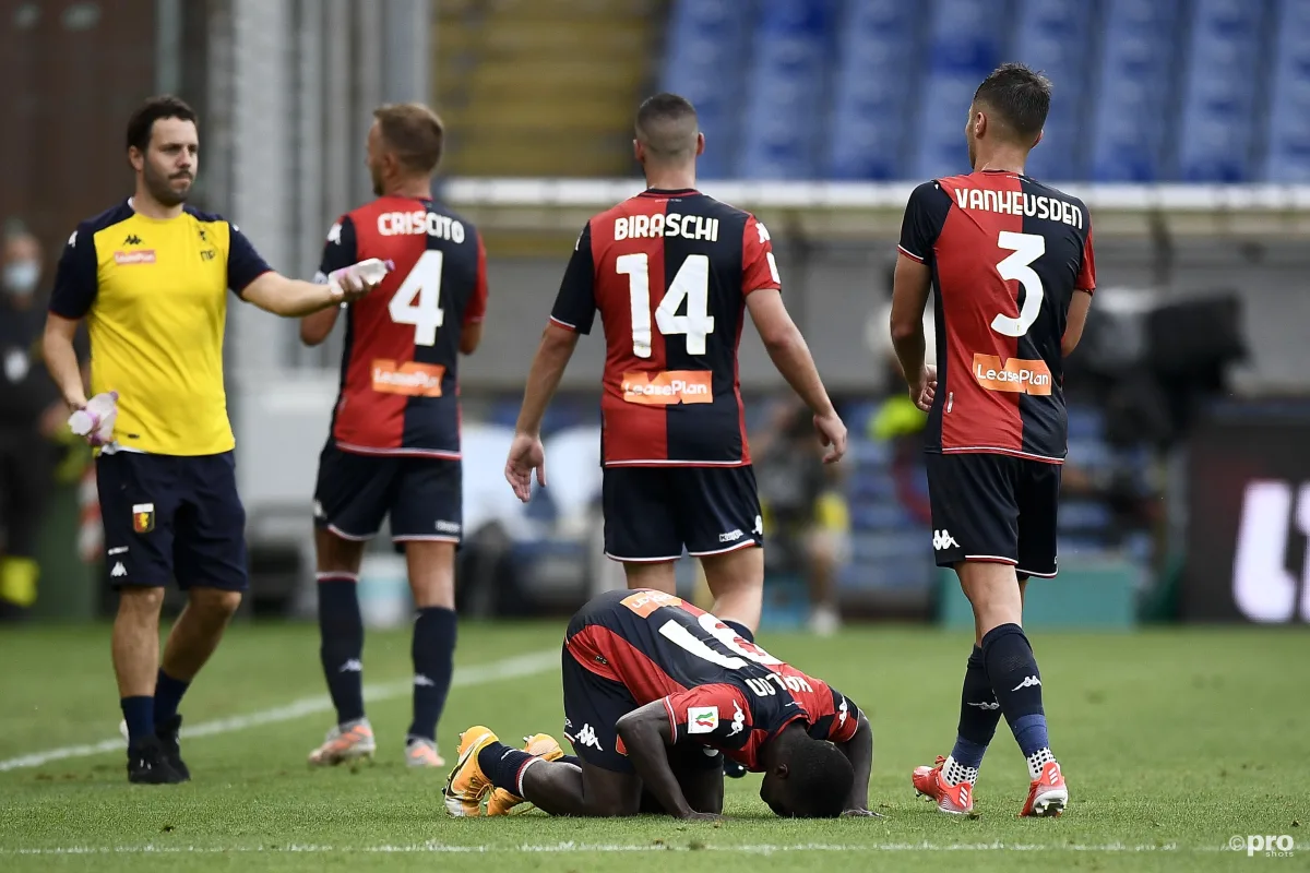 Genoa, Italy. 13 August 2021. Players of Genoa CFC pose for a team