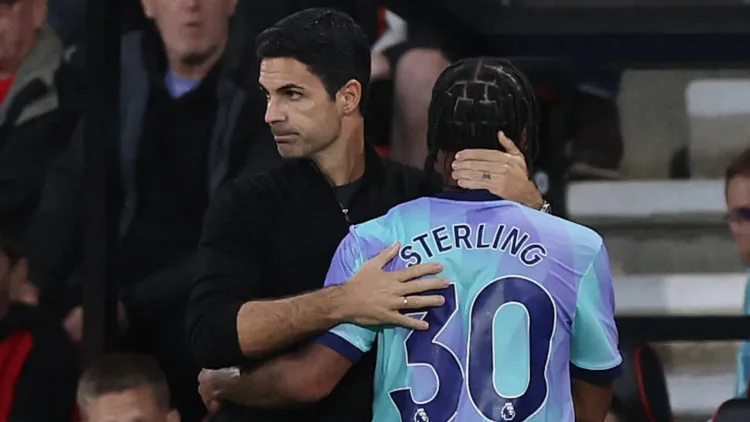 Sterling consoled by Arteta after being replaced against Bournemouth