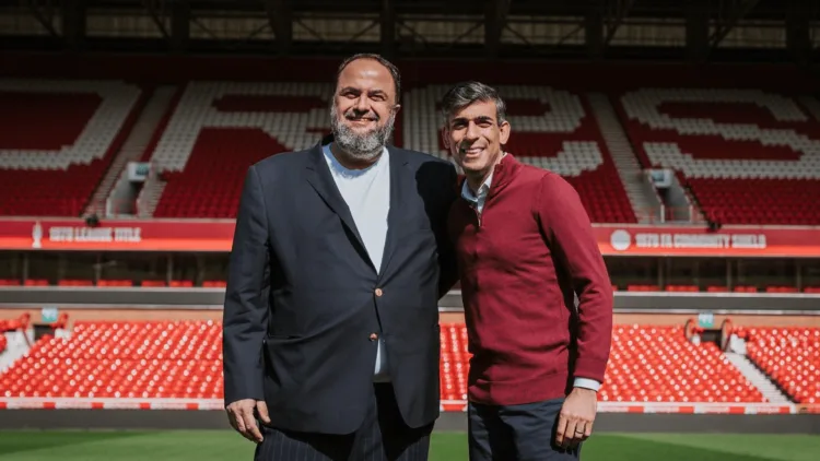 Nottingham Forest owner Evangelos Marinakis welcomed the Prime Minister 