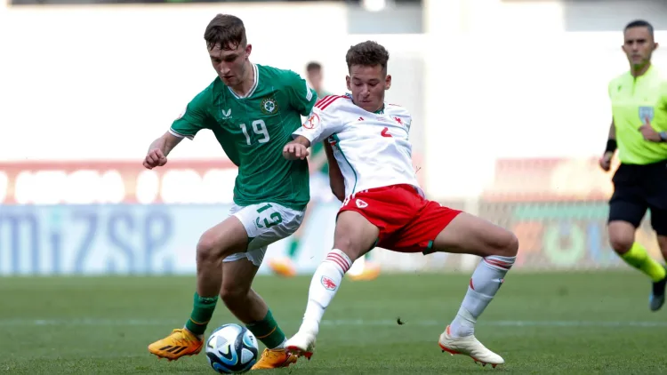 Brayden Clarke playing for Wales against Ireland