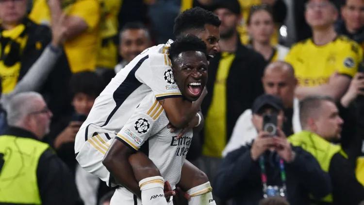 Vinicius Jr scoring in Champions League final