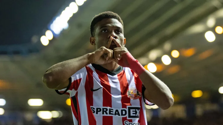 Amad Diallo celebrates scoring for Sunderland