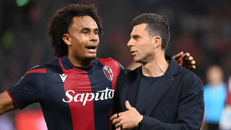 Joshua Zirkzee and Thiago Motta