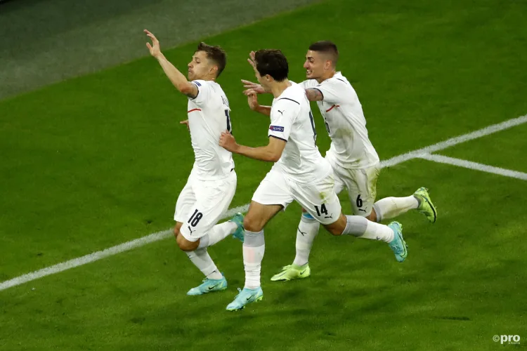 Barella scoring at Euro 2020