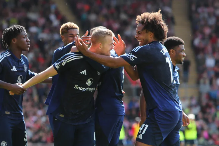 Matthijs de Ligt celebrates his first goal for Man Utd