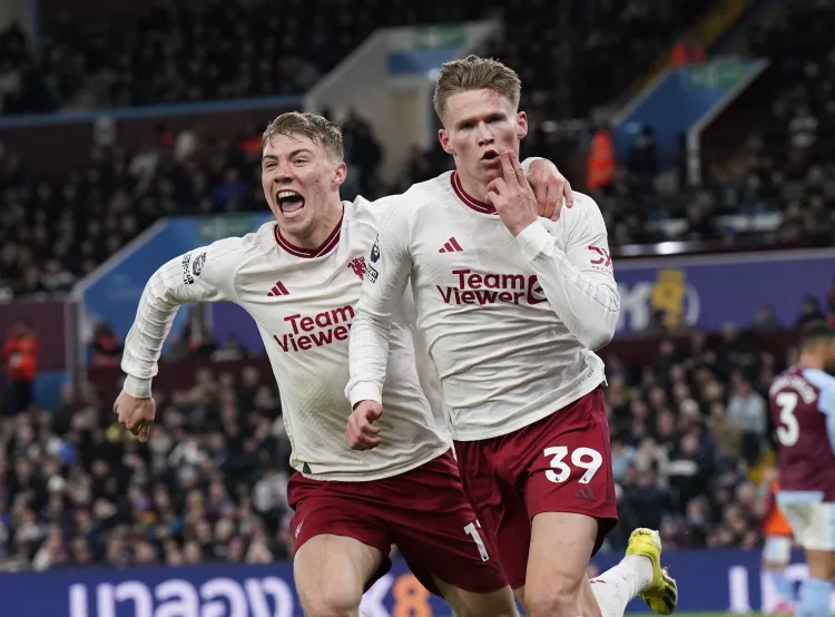 Rasmus Hojlund celebrates with Scott McTominay